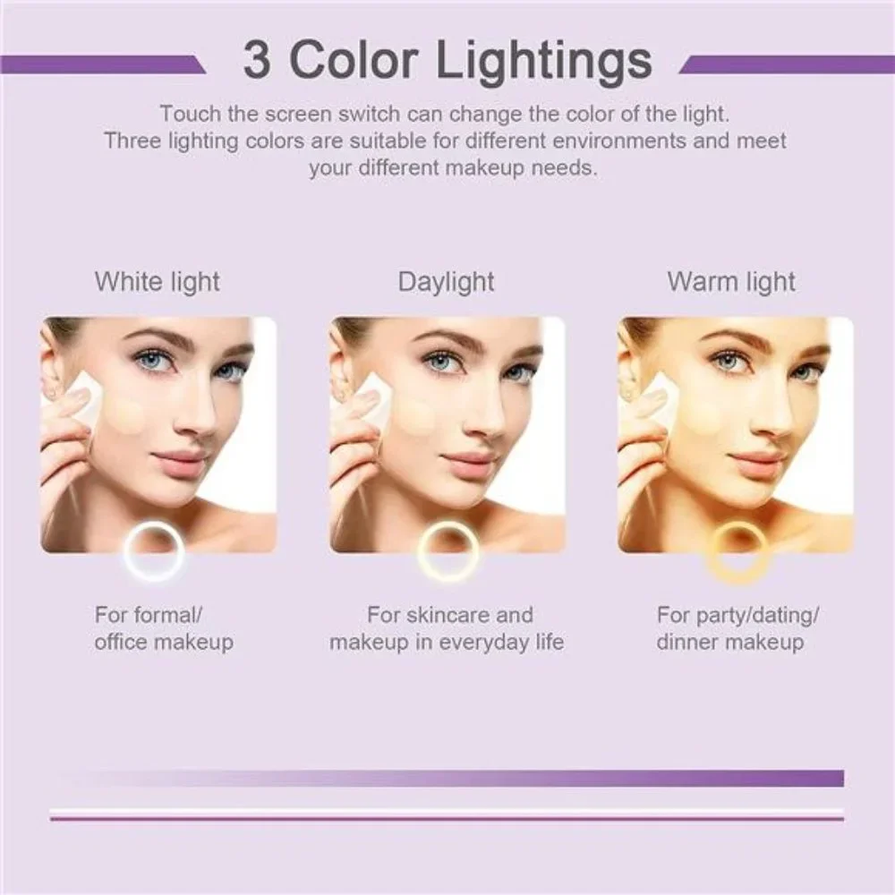 Folding Lighted Makeup Mirror with 72 LEDs 3 Colors Light Modes USB Rechargable
